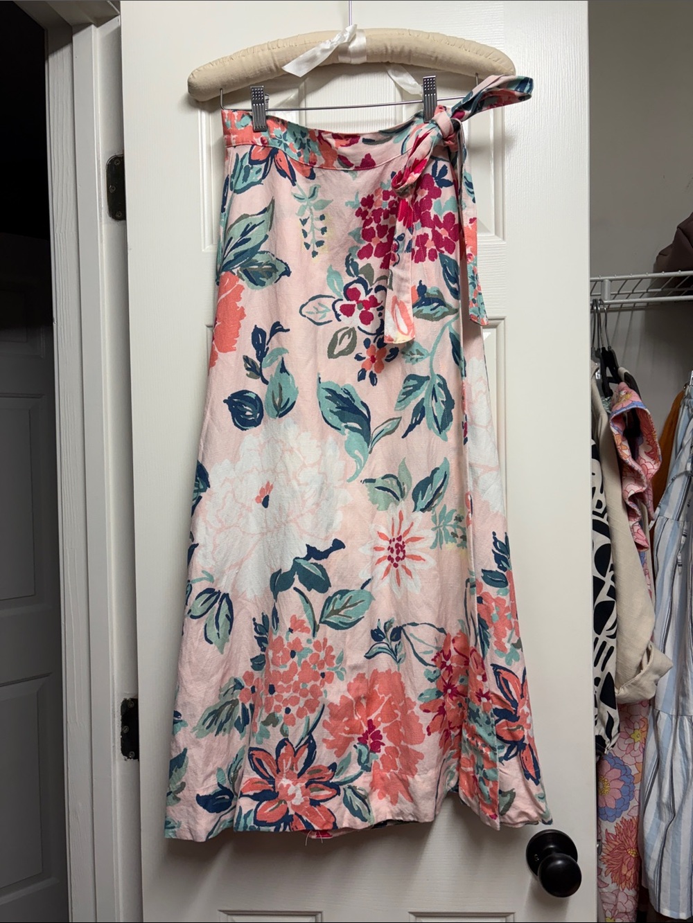 LOFT Pink Floral Tie-Waist Maxi Skirt